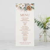 Winter Blume Pine Tree Cone Hochzeit Menükarte (Stehend Vorderseite)
