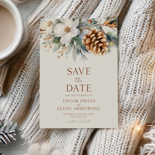 Winter Blume Pine Tree Cone Hochzeit Save The Date