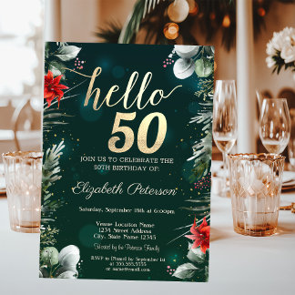 Winter Blume Poinsettia Green 50. Geburtstag Einladung