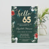 Winter Blume Poinsettia Green 65. Geburtstag Einladung (Stehend Vorderseite)