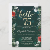 Winter Blume Poinsettia Green 75. Geburtstag Einladung (Vorderseite)