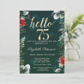 Winter Blume Poinsettia Green 75. Geburtstag Einladung (Stehend Vorderseite)