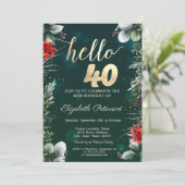 Winter Blume Poinsettia Grün 40. Geburtstag Einladung (Stehend Vorderseite)