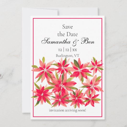 Winter Blume Poinsettia Hochzeit retten das Datum Save The Date (Vorderseite)