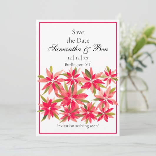 Winter Blume Poinsettia Hochzeit retten das Datum Save The Date (Stehend Vorderseite)