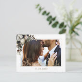 Winter Blume schick FOTO Save the Date Hochzeit Ankündigungspostkarte (Stehend Vorderseite)