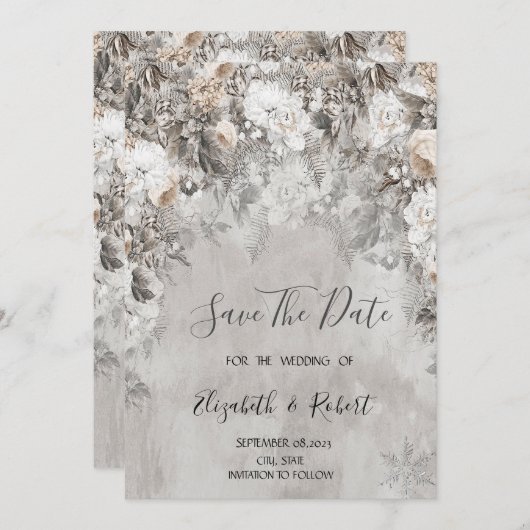 Winter Blume Wunderland Save the Date (Vorne/Hinten)