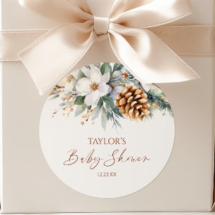 Winter-Blumen-Kiefer-Baby-Party Runder Aufkleber