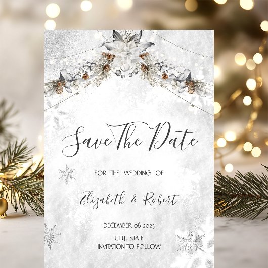 Winter-Blumen-Tannenzapfen Save The Date