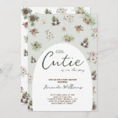 Winter Blumengrün Babydusche Einladung (Vorne/Hinten)