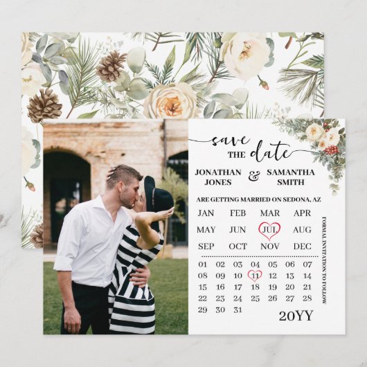 Winter-Blumenkalender mit Foto Save The Date (Vorne/Hinten)
