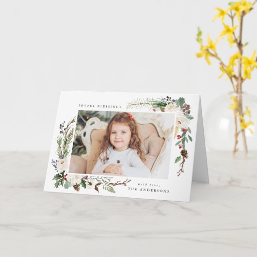 Winter-Blumenrahmen | Fotokarte für den Urlaub Karte (Gelbe Blume)