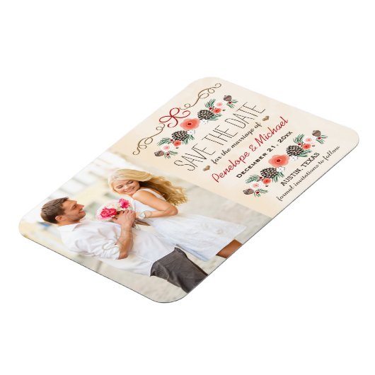 Winter-Blumenweih retten das Datum Magnet (Linke Seite)