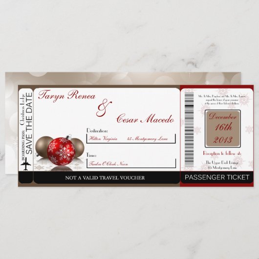 Winter Blur Boarding Pass Einladung Hochzeit (Vorne/Hinten)