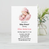 Winter Blush Pink Mother & Child Girl Babydusche Einladung (Stehend Vorderseite)