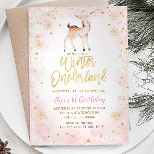 Winter Blush Pink Snowflakes Onederland Geburtstag Einladung