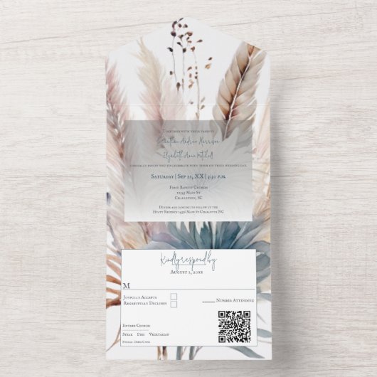 Winter-Boho-Blumenhochzeit in einer Einladung (Innen Boden)