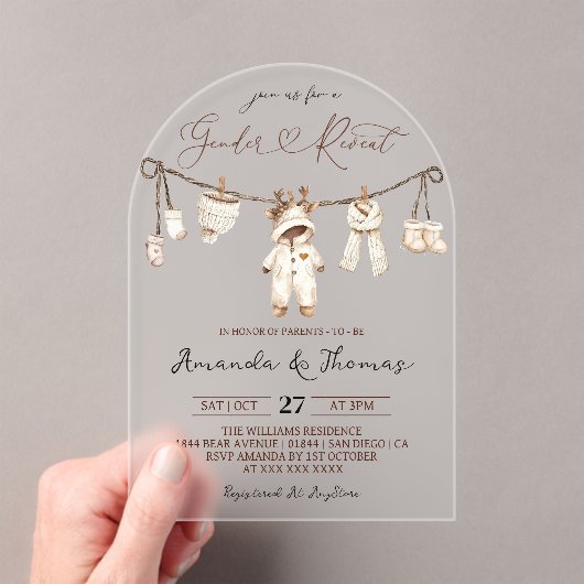 Winter Boho Clothesline Gender Reveal Acryleinladungen (Insitu (Handheld))