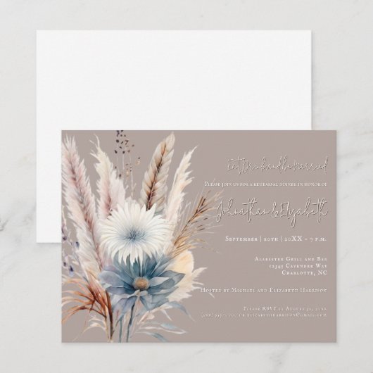 Winter Boho Floral | Beige Probe Dinner Einladung (Vorne/Hinten)