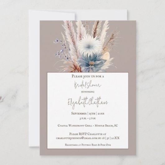 Winter Boho Floral Brautparty | Beige Einladung (Vorderseite)