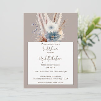 Winter Boho Floral Brautparty | Beige Einladung