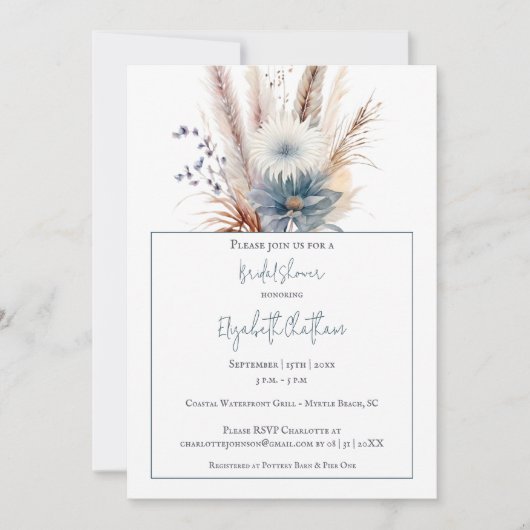 Winter Boho Floral Brautparty | Weiß Einladung (Vorderseite)