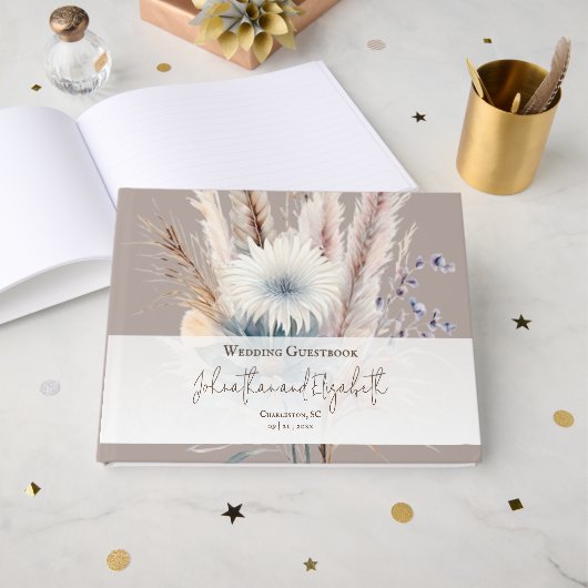 Winter Boho Floral Wedding | Beige Guest Book Gästebuch (Vorderseite Offen)