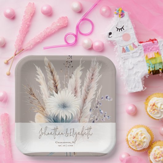 Winter Boho Floral Wedding | Beige Pappteller (Party)