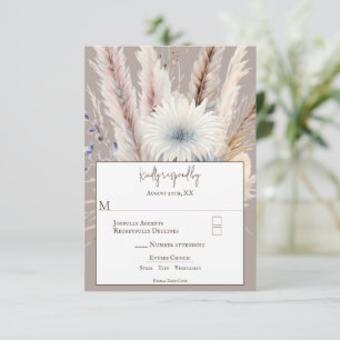 Winter Boho Floral Wedding Beige RSVP Karte