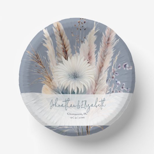 Winter Boho Floral Wedding | Blau Pappteller (Vorderseite)