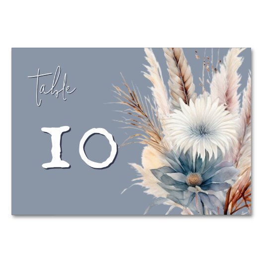 Winter Boho Floral Wedding | Blau Tischnummer (Vorderseite)