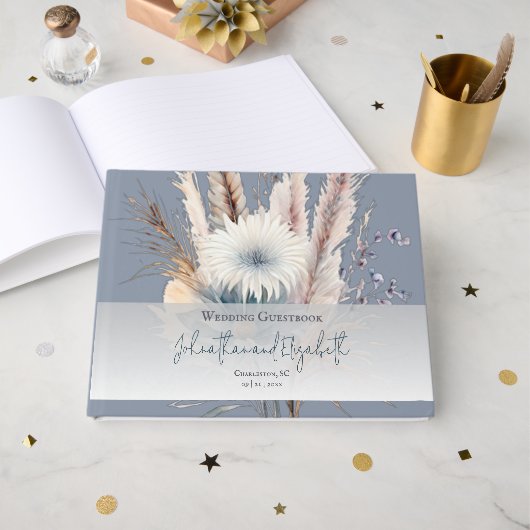 Winter Boho Floral Wedding | Blue Guest Book Gästebuch (Vorderseite Offen)