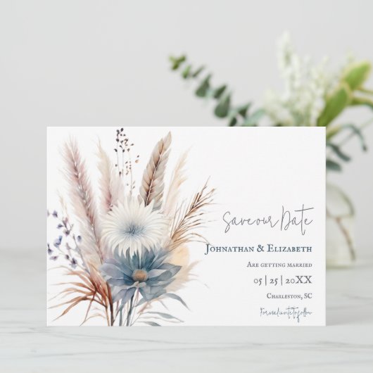 Winter Boho Floral | Weißes Save the Date (Stehend Vorderseite)