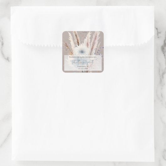 Winter Boho Gastgeschenk Hochzeit | Beige Quadratischer Aufkleber (Tasche)