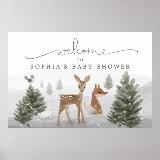 Winter-Boho-Wald-Babyshower-Poster-Schild Poster (Vorne)