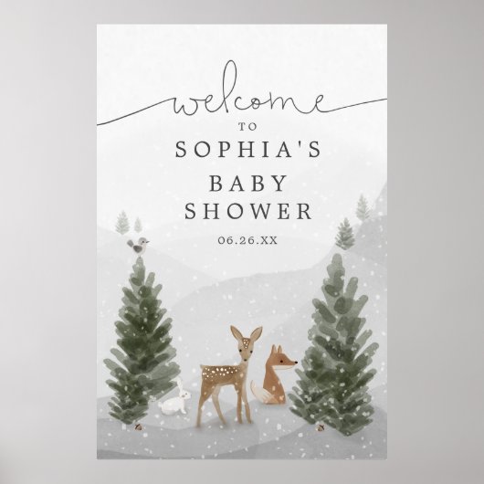 Winter Boho Woodland Baby Shower Foam Board Sign Poster (Vorne)