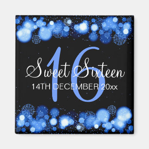 Winter-Bonbon 16 Geburtstags-Party blaue Bokeh Magnet
