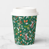Winter Botanical Berries & Foliage Dark Green Pappbecher (Rückseite)