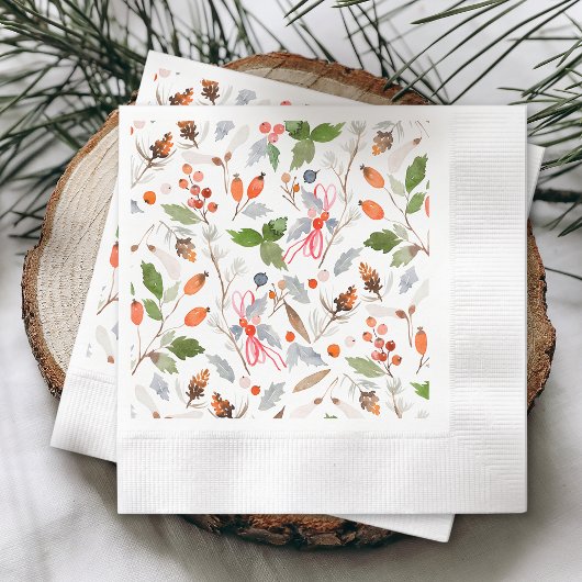 Winter Botanical Berries & Foliage Holiday Serviette