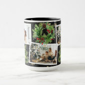 Winter Botanical Black Foto Collage Weihnachten Tasse (Zentrum)