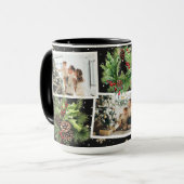 Winter Botanical Black Foto Collage Weihnachten Tasse (Vorderseite Links)