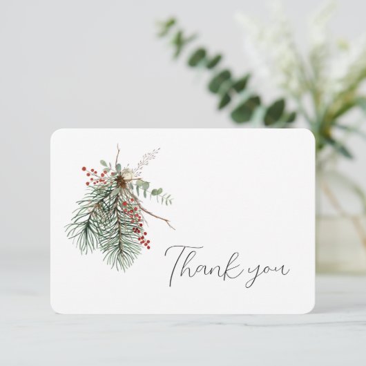 Winter Botanical Bouquet Dankeskarte (Stehend Vorderseite)