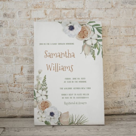 Winter Botanical Floral Cotton Baby Dusche Einladung