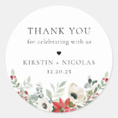 Winter Botanical Floral Wedding Vielen Dank Runder Aufkleber (Vorderseite)