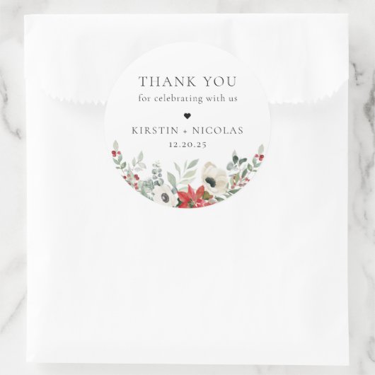 Winter Botanical Floral Wedding Vielen Dank Runder Aufkleber (Tasche)