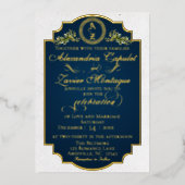 Winter Botanical Flourish Monogramm - Blau Folieneinladung (Vorderseite)