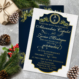 Winter Botanical Flourish Monogramm - Blau Folieneinladung