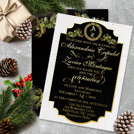 Winter Botanical Flourish Monogramm - Schwarz Folieneinladung