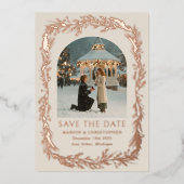 Winter Botanical Frame Photo Save the Date Folien Feiertagskarte (Vorderseite)