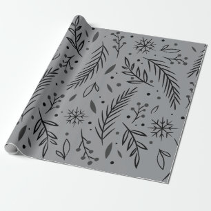 Winter Botanical Geschenkpapier – Grau & Schwarz